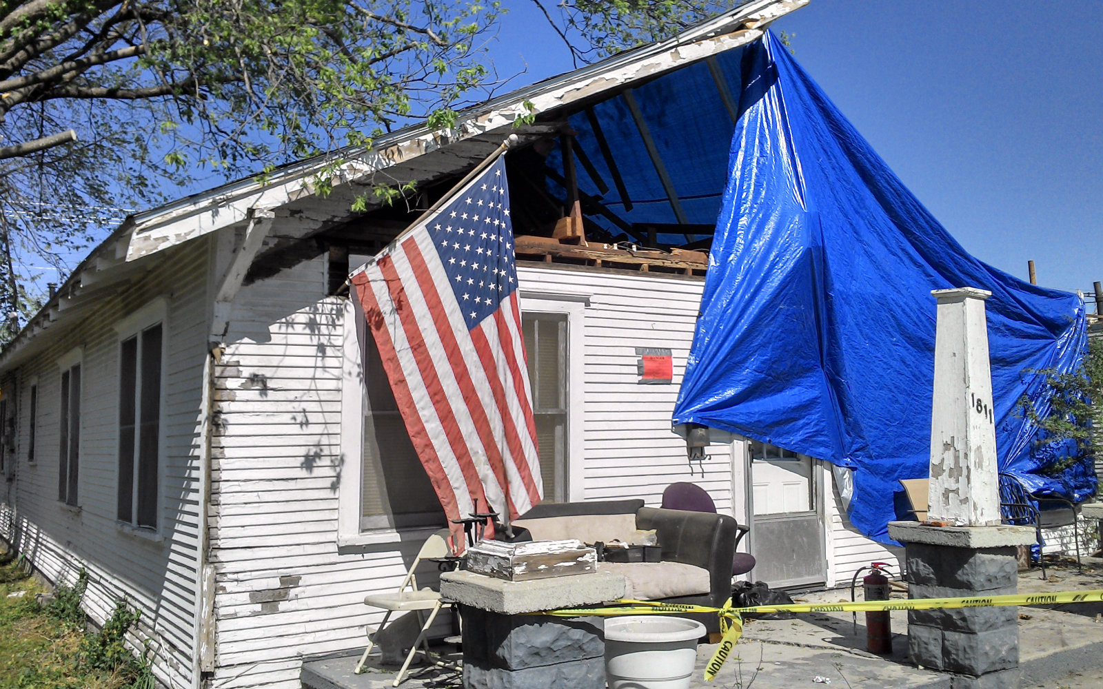 Route 66 2014 Baxter Springs Tornado House with US Flag